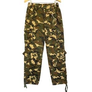 Must Way Camouflage Cargo Pants Womens 6  Ankle Ties Pockets Utility Grunge